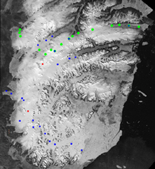 Snow sampling and drill sites on PoW (F. Cawkwell)
